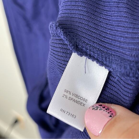 CABLE & GAUGE Blue Ribbed Button Front Long Sleeve Long Cardigan Size Medium - Picture 3 of 6